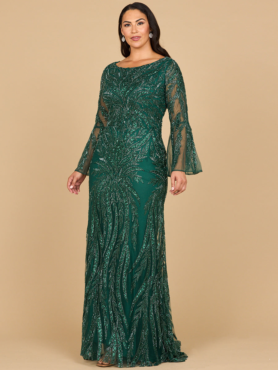 Lara 28887 - High Neck Beaded Dress with Bell Sleeves
