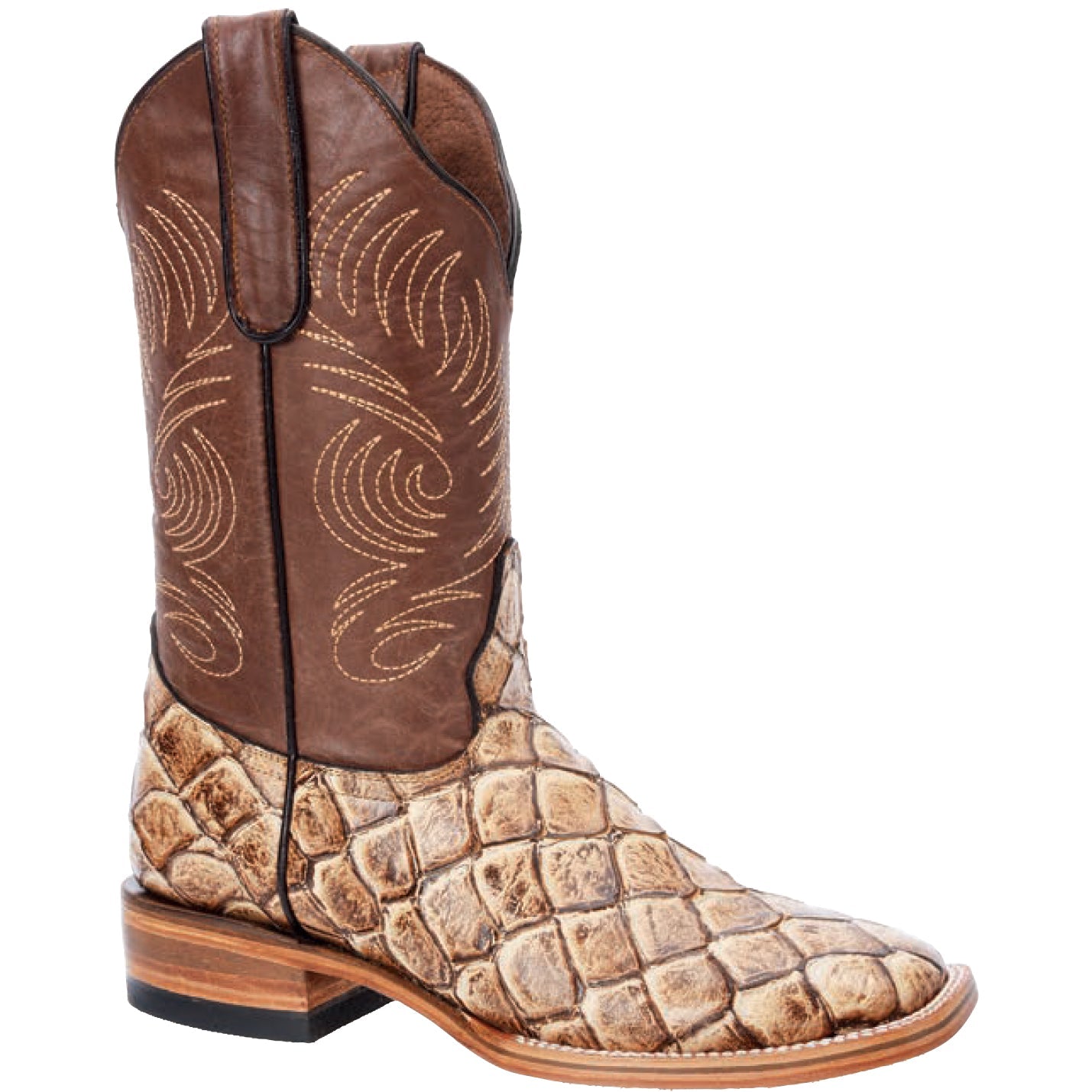Mens White Diamonds Boots Fish Print Boots Square Toe - Oryx