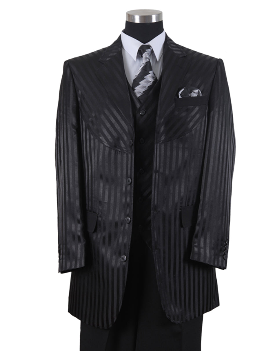 Men's Ton on Ton Stripe 3 Button Black Suit