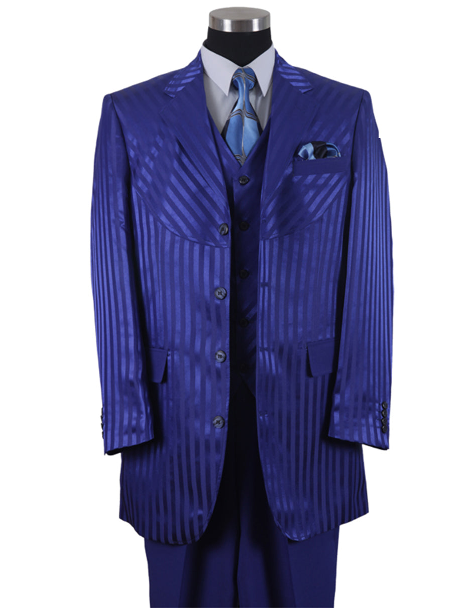 Royal Blue 3 Button Ton on Ton Stripe Suit