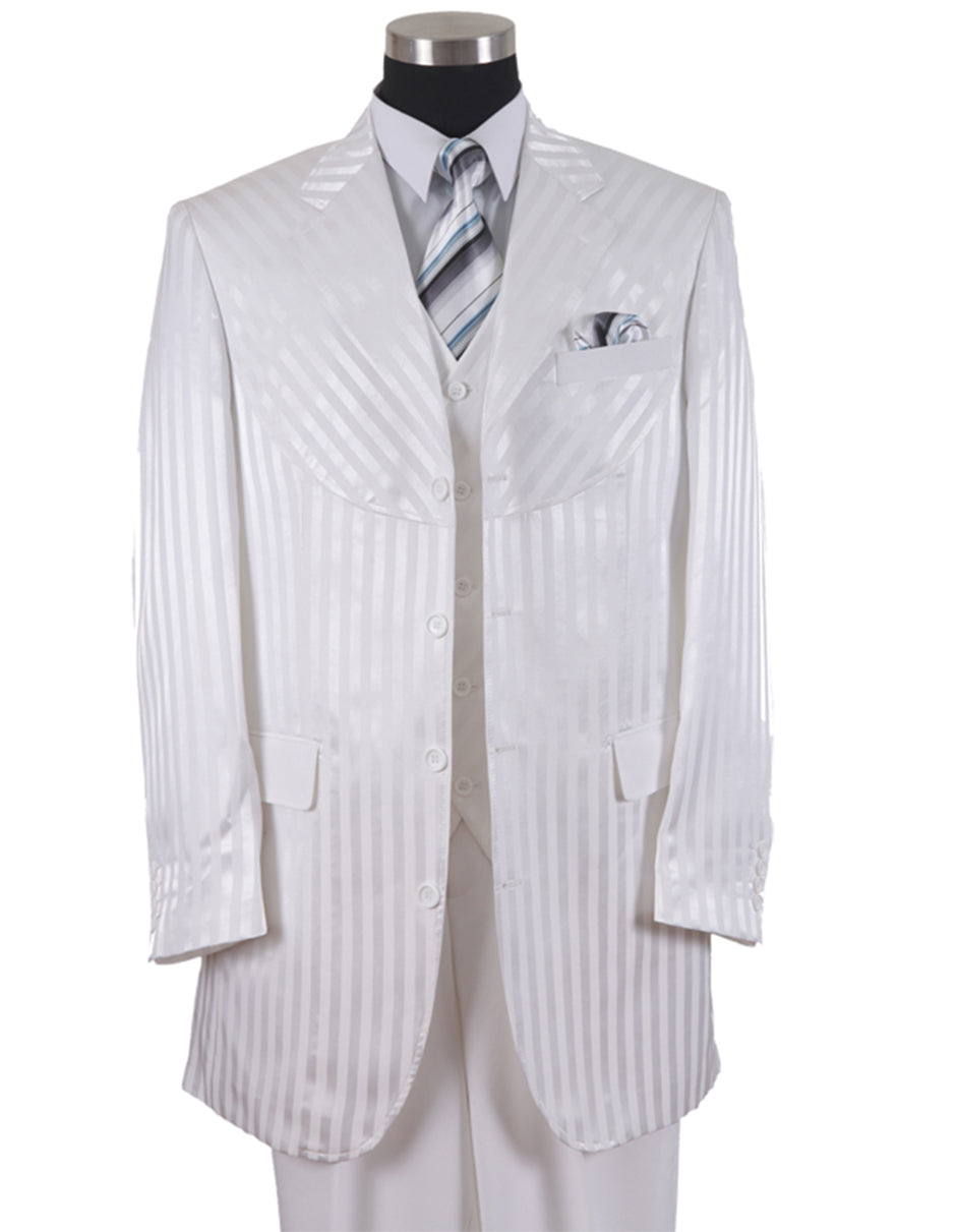 3 Button Ton on Ton Stripe Suit in White