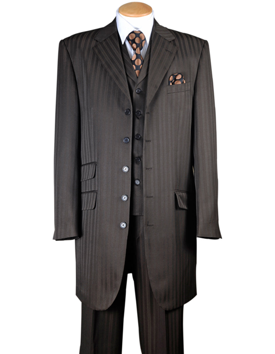 Wide Lapel Ton on Ton Stripe Brown Suit