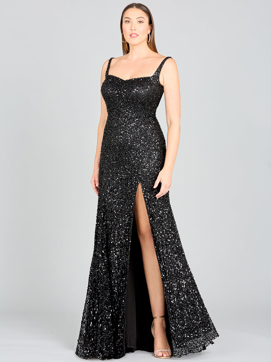 Sweetheart Neckline, Beaded Gown with Slit