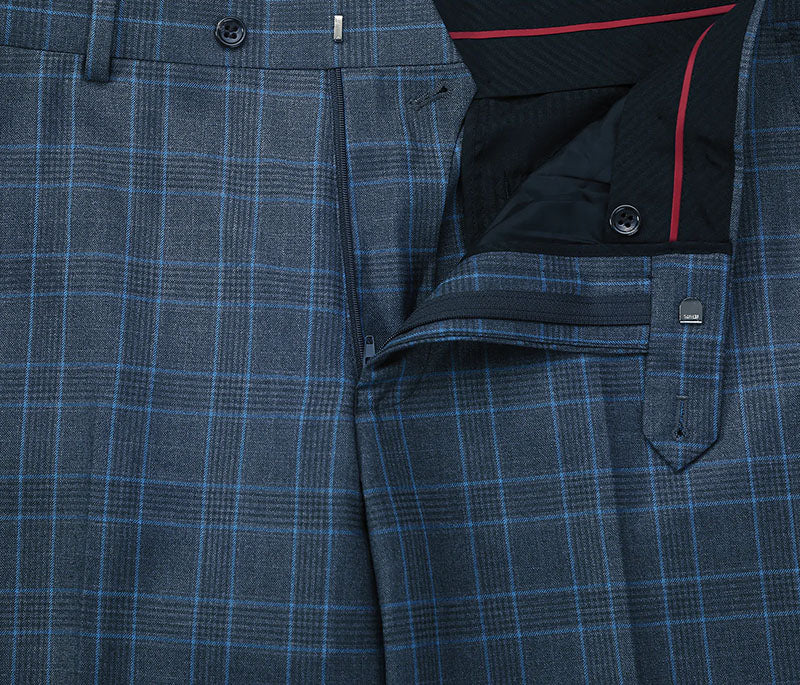 Blue Windowpane Regular Fit Suit Set