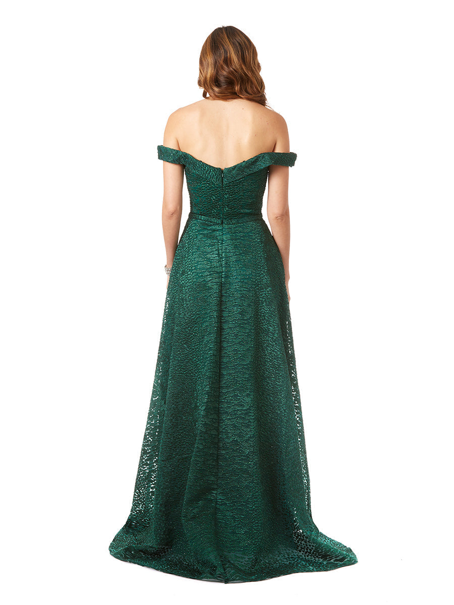 Tonal Beaded Off Shoulder Ballgown