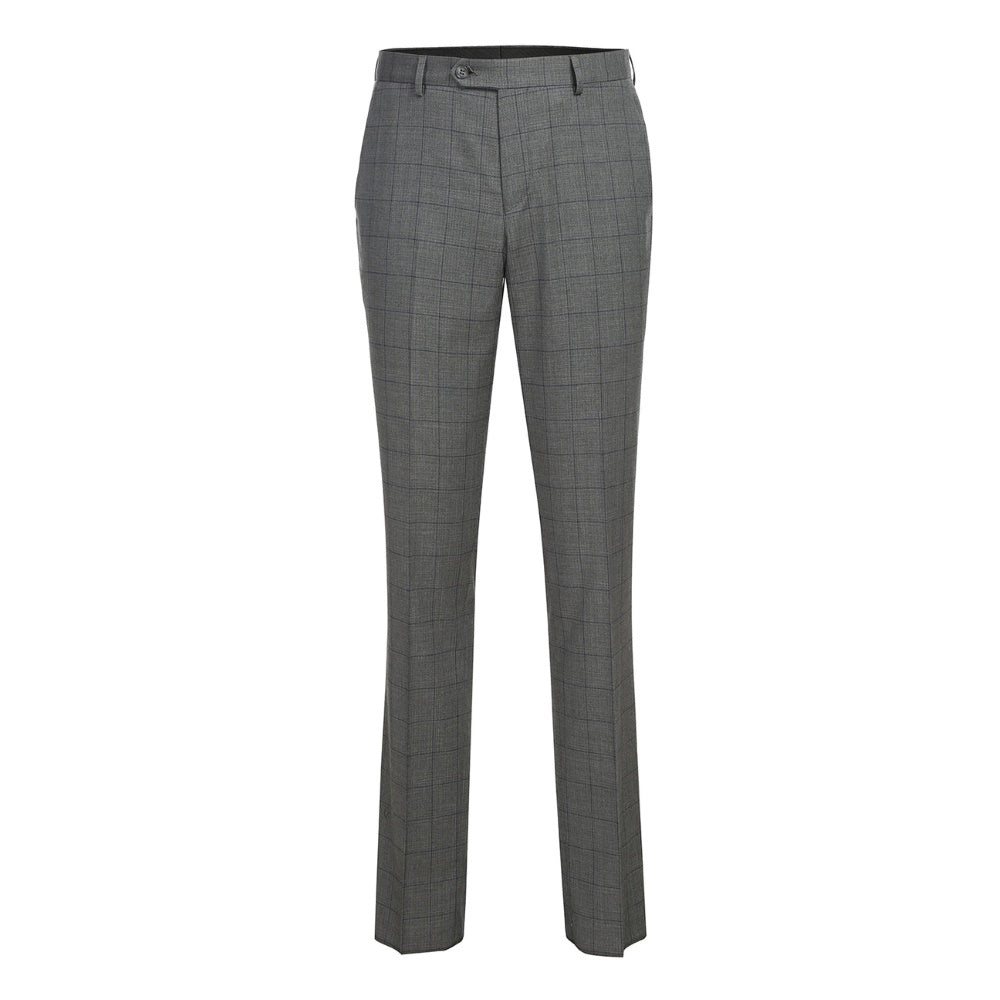 Slim Gray Check Double Breasted Suit - Renoir