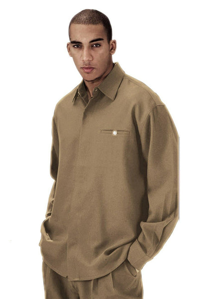 Menβs Long Sleeve French Front Set - Tan