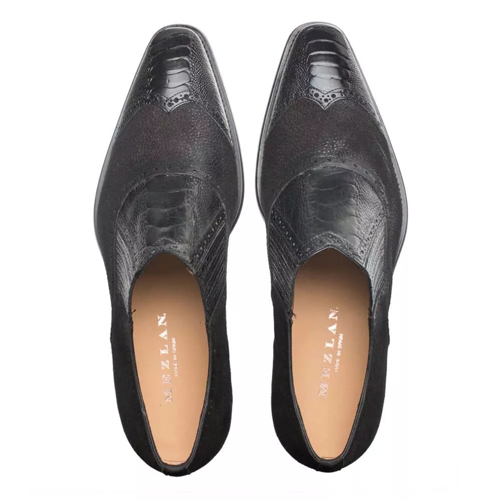 Mezlan Ostrich & Suede Gored Slip On Shoes