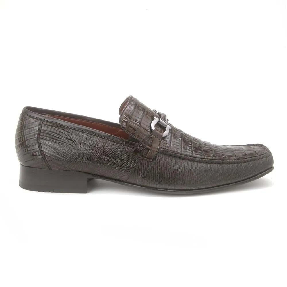 Brown Caiman & Lizard Slip On by Los Altos