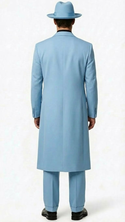 Men’s Light Blue Zoot Suit – 1920s Long Mafia Gangster Three-Piece Vintage Outfit Sky Blue Light Blue Color