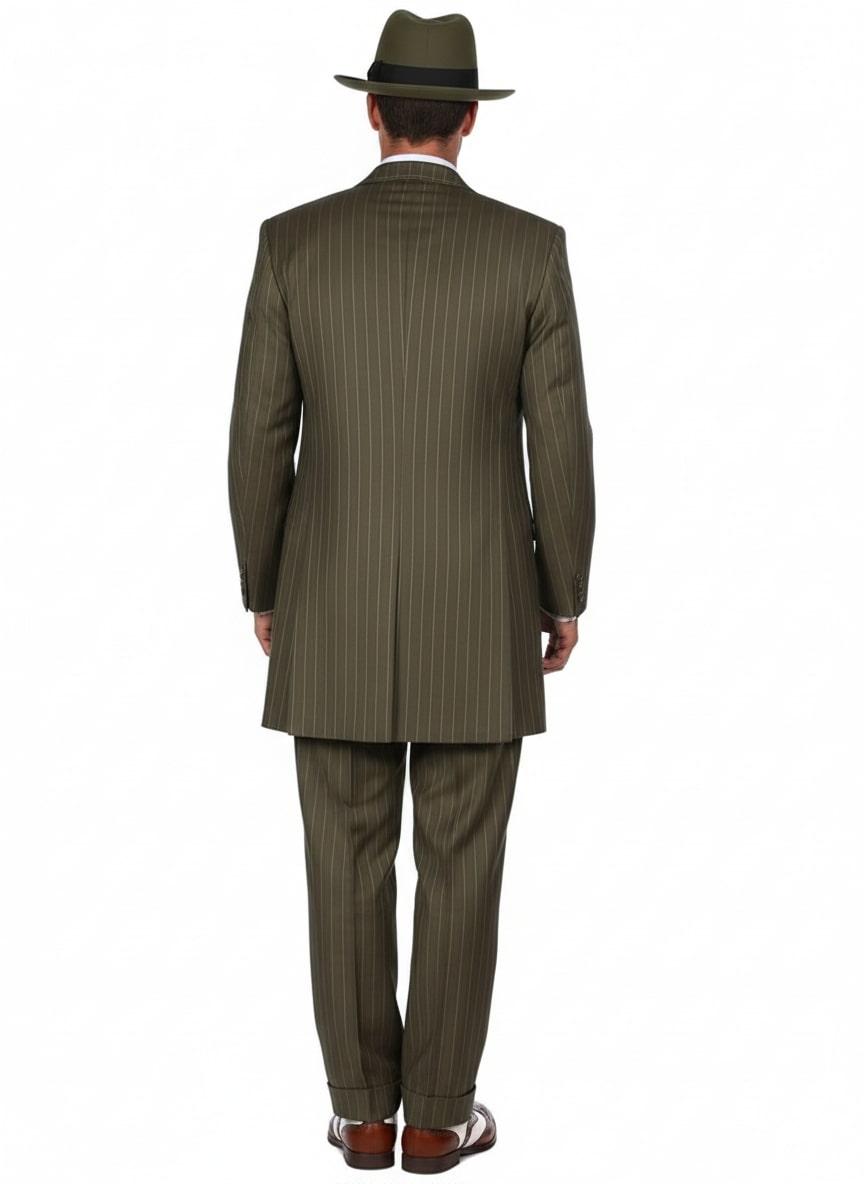 Men's Olive Green 1920s Pinstripe Zoot Suit