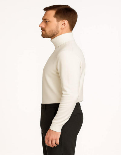 Men's Ivory Turtleneck Sweater β Classic Slim Fit Knit Pullover for Winter Elegance - Cream