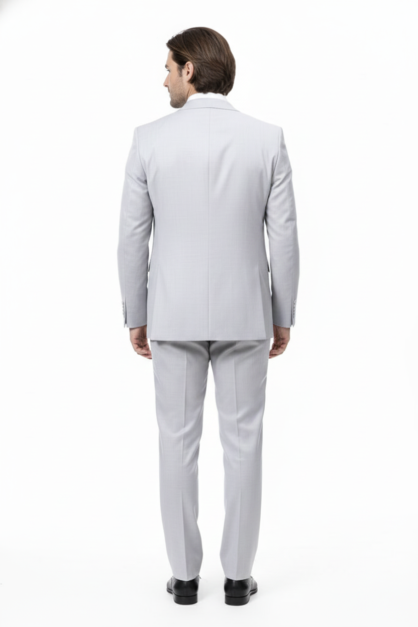 Men’s Very Light Gray Three-Piece Wedding Suit 2 Buttons Modern or Slim Fit Ash Bone Color Steel Grey