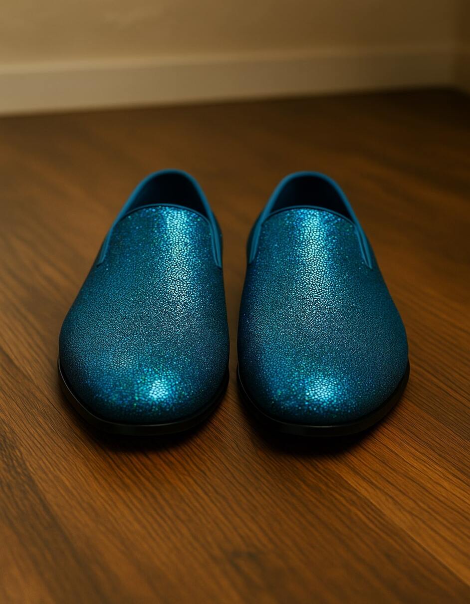 Men's Blue Sequin Glitter Slip-On Loafers