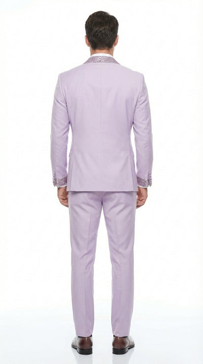 Men’s Lilac Suit with Silver Glitter Sequin Lapel – Lilac and Silver Formal Tuxedo Suit for Prom, Wedding Lavender Tuxedo