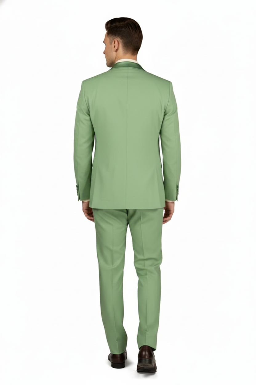 Men’s Mint Green Tuxedo – 2-Piece Formal Suit with Satin Shawl Lapel and Matching Bow Tie in Sage Green