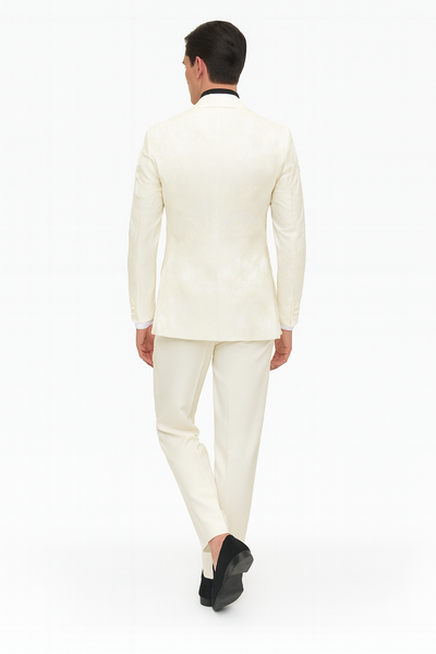 Ivory Floral Embroidered Tuxedo Jacket for Men
