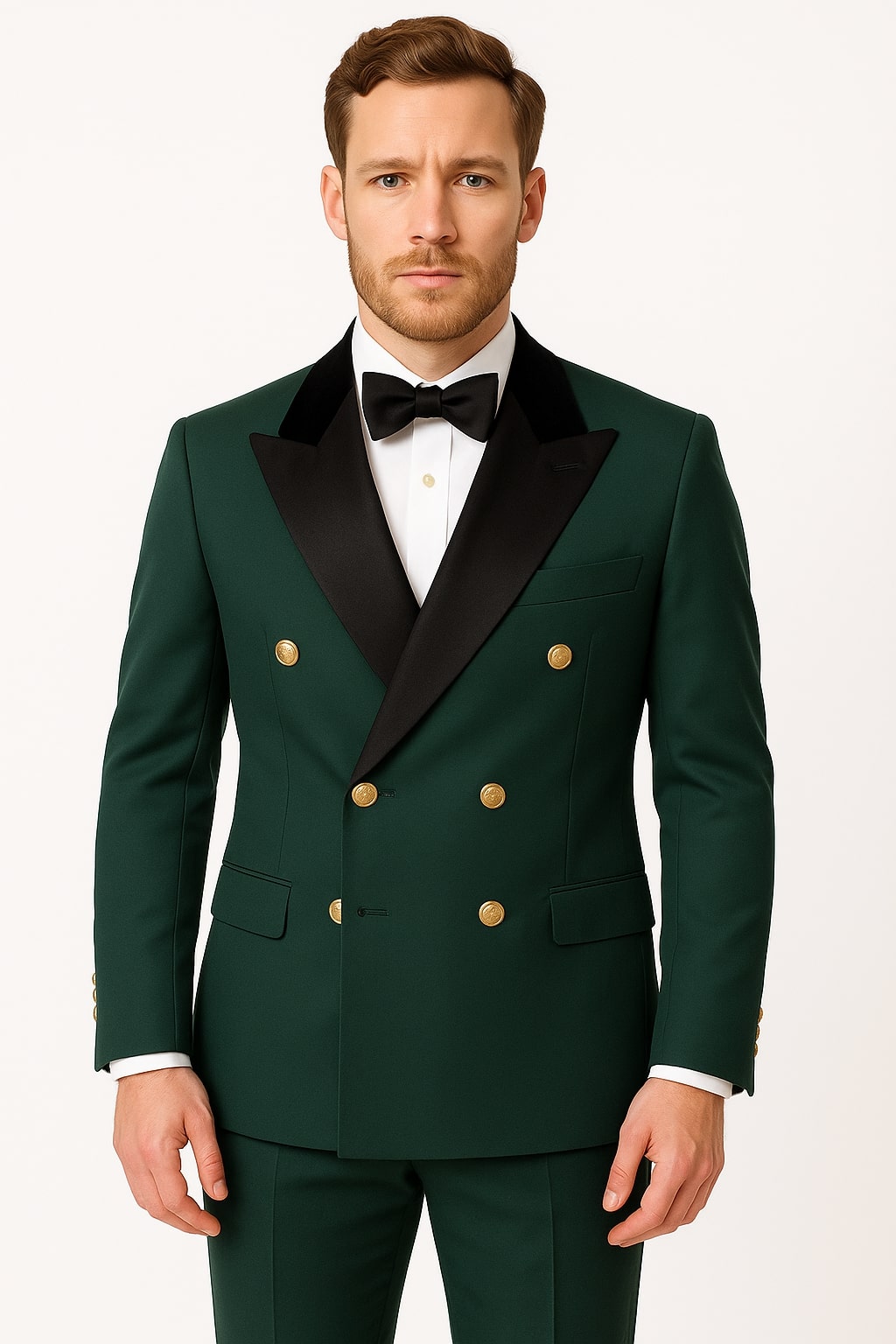 Green Double-Breasted Tuxedo with Velvet Lapel
