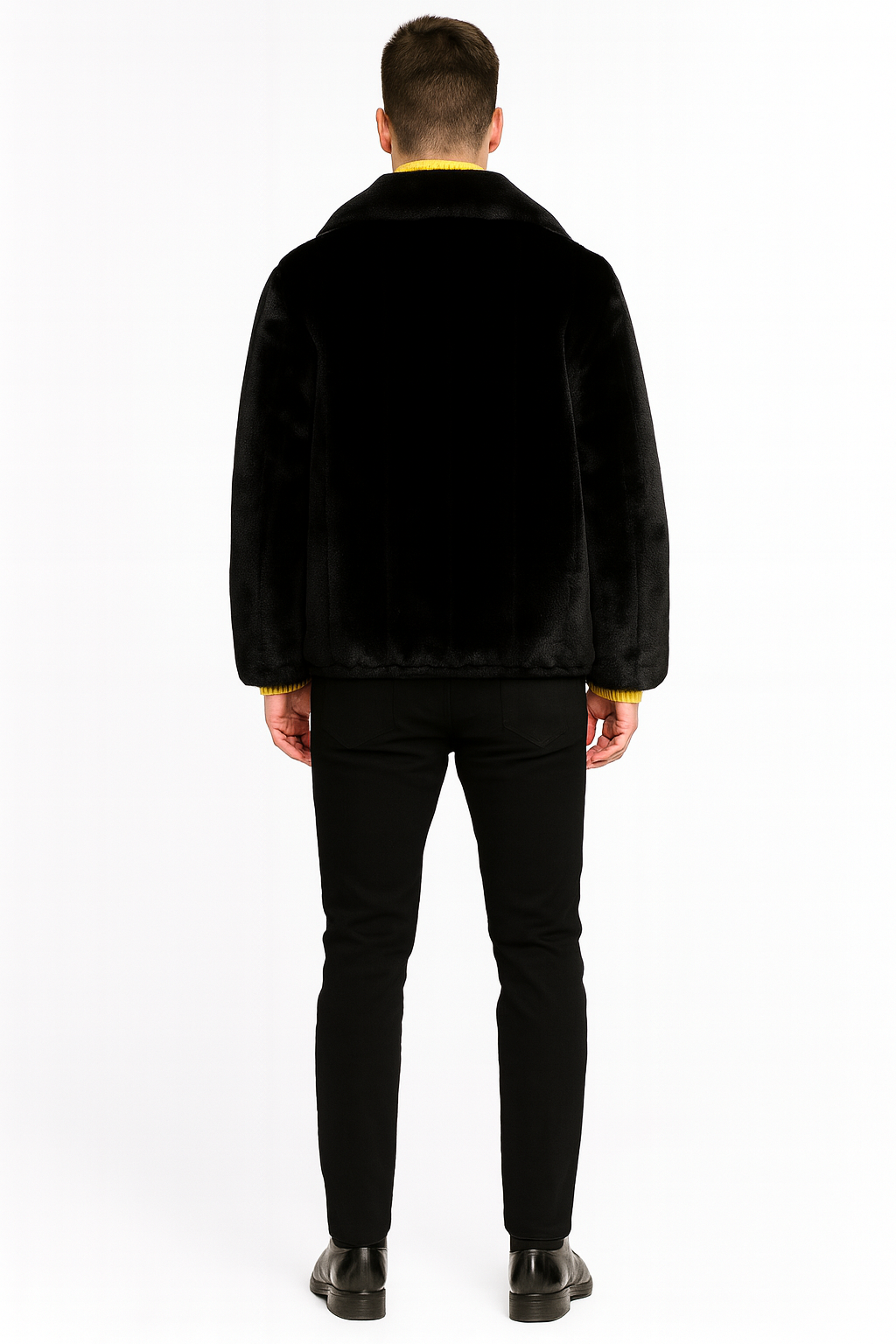 Men’s Black Faux Fur Jacket – Luxury Winter Zip-Up Coat with Soft Plush Finish