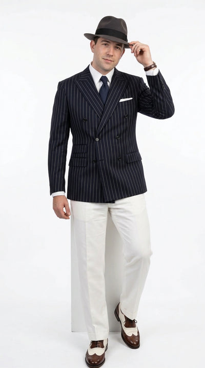 Menβs Black Pinstripe Blazer 1920s Gangster Mob Boss Style Jacket β Classic Double Breasted Vintage Suit Blazer, Formal Party Costume Wear