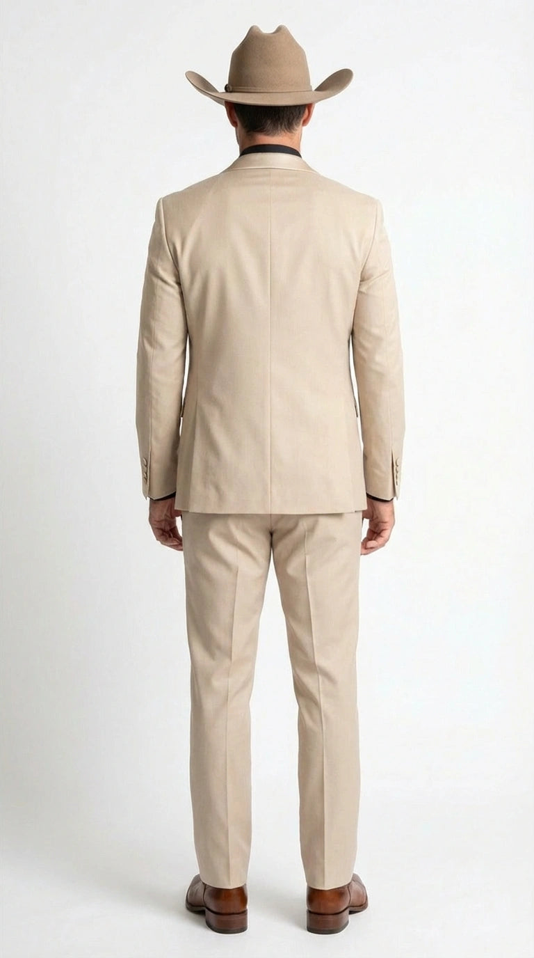 Men’s Tan Cowboy Suit – Western Formal Two Piece Suit for Weddings, Champaign Sand Color