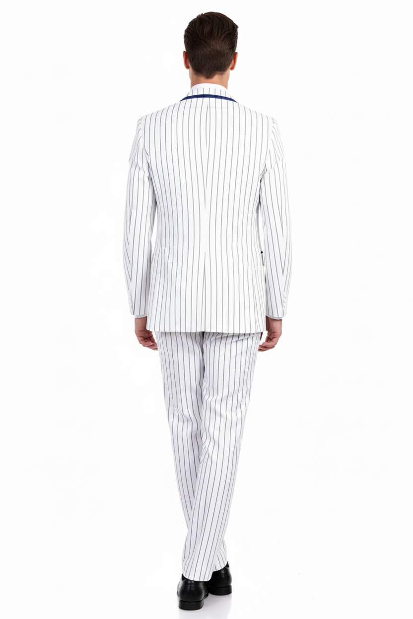 White and Royal Blue Pinstripe 3-Piece Suit