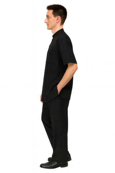 Men’s Black Banded Collar Walking Suit Set