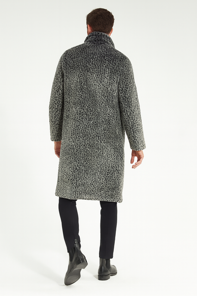 Men’s Grey Faux Fur Animal Print Overcoat