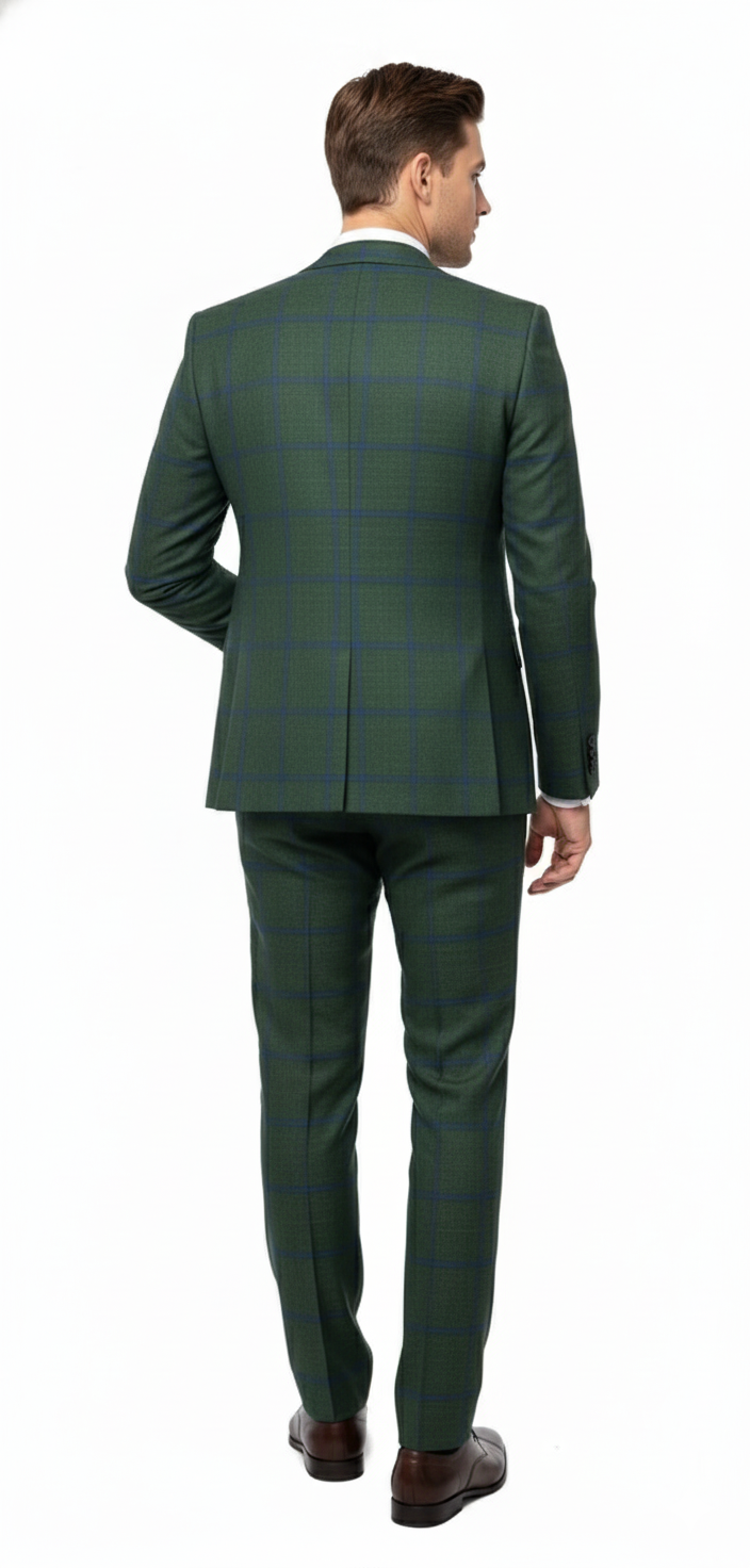 Men’s Green Plaid Classic Slim 3-Piece Suit