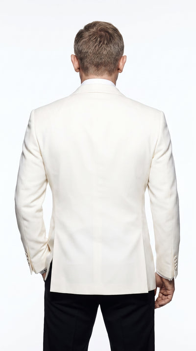 Menβs James Bond Style Ivory Dinner Jacket, White Tuxedo Blazer for Wedding, Prom and Black Tie Events