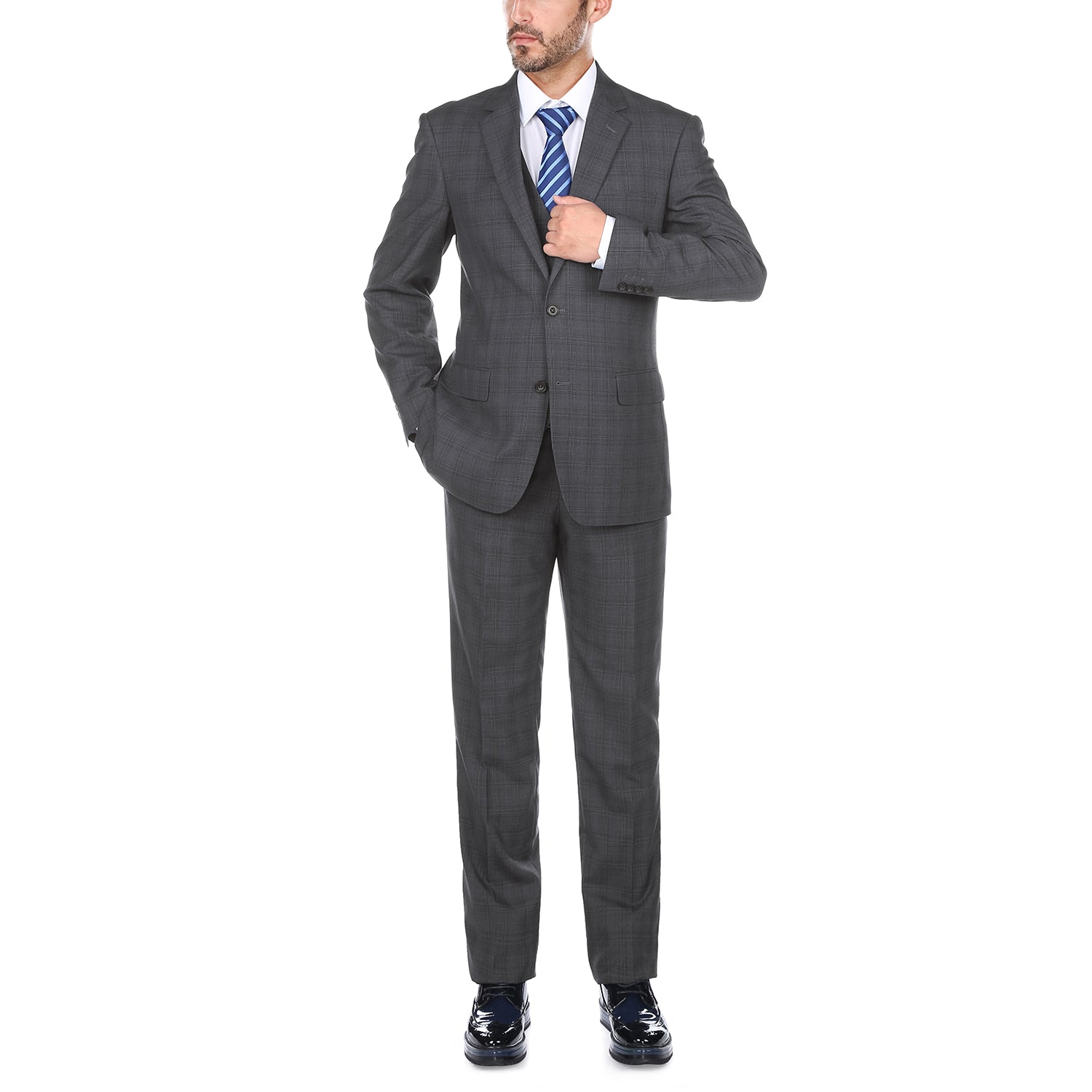San Gemini 3 Piece Gray Glen Plaid Suit