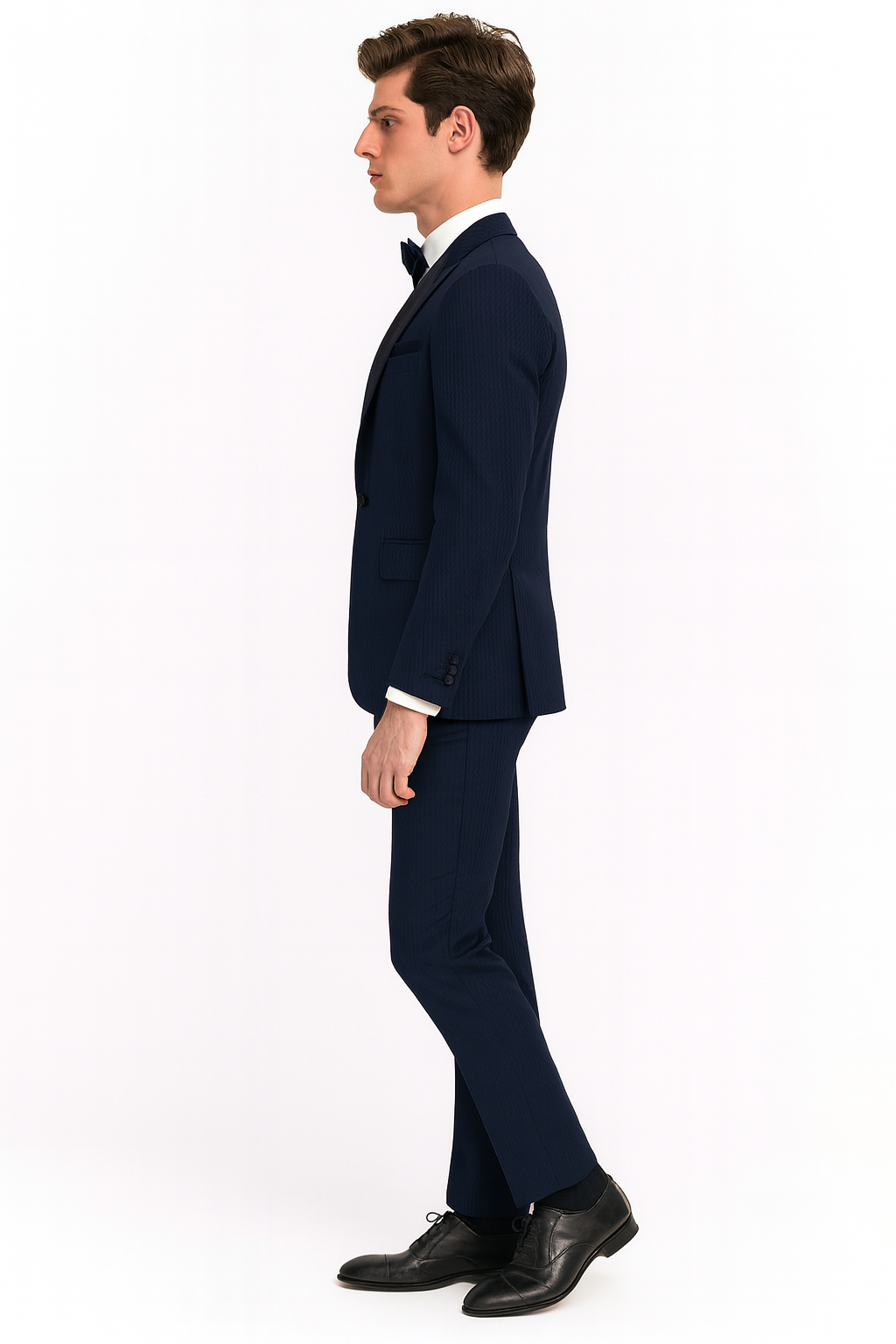 Men’s Navy Blue Tuxedo with Satin Peak Lapel With Matching Color Lapel Sateen – Formal 2 Piece Suit