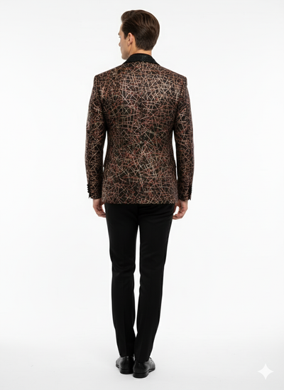 Men’s Black Blazer with Red & Gold Pattern