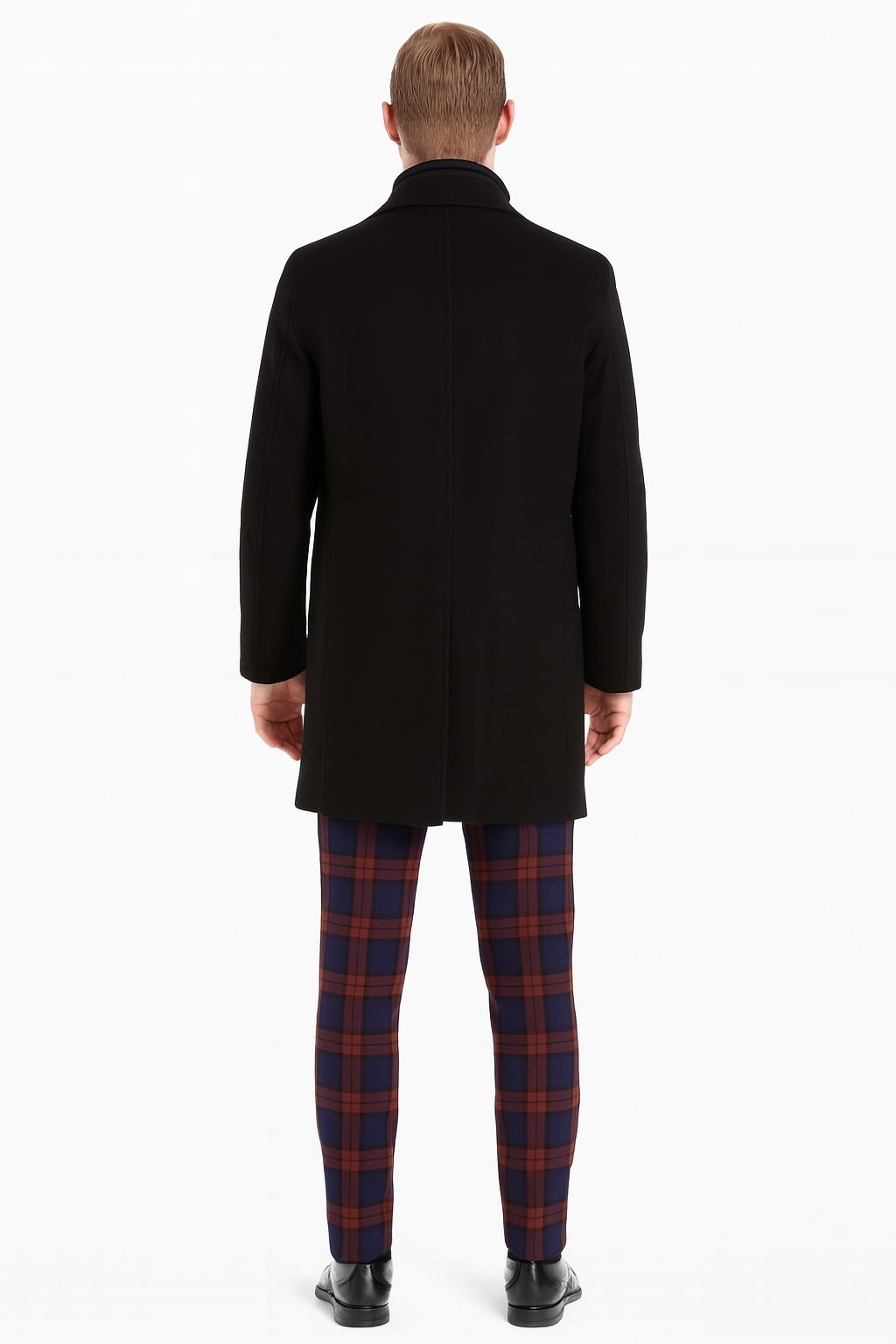 Mens Black Wool Overcoat – Classic Single-Breasted Winter Coat for Business and Formal Wear