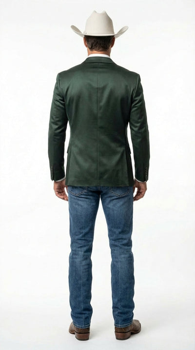 Mens Shiny Dark Green Cowboy Blazer – Western Style Satin Finish Blazer for Party, Country Hunter Color