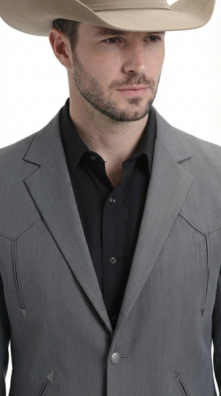 Mens Charcoal Gray Western Blazer – Cowboy Style Casual Jacket Classic Country Western Sport Coat