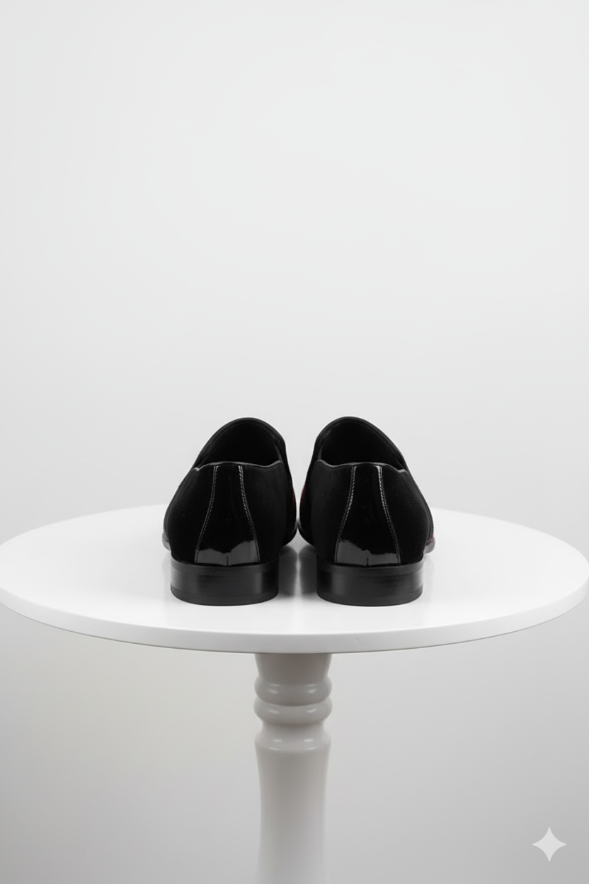 Red Glitter Tuxedo Loafers with Patent Toe