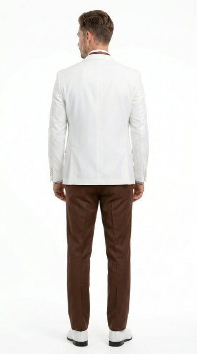 Menβs Ivory and Brown 3 Piece Suit β Elegant White Blazer with Brown Vest and Trousers for Wedding, Prom and Formal Events in off White Cream + Bowtie
