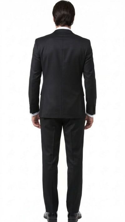 Men’s Black and White Lapel Prom Tuxedo Suit + Black Vest + Black Pants Peak Lapel