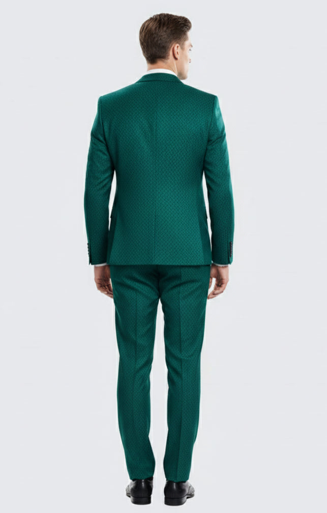 Men’s Emerald Green Textured 3-Piece Suit – Polk Dot Pattern Formal Wedding, Prom, and Evening Wear Outfit
