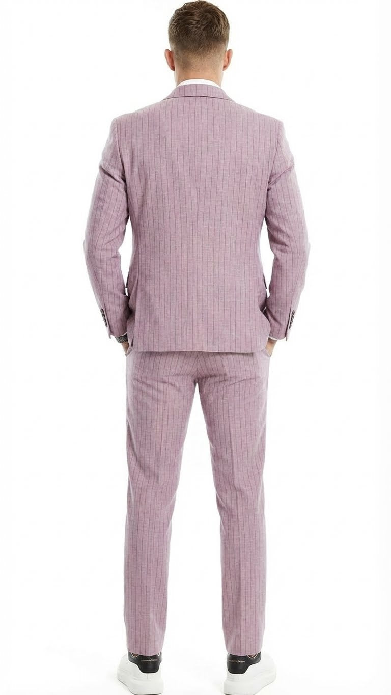 Men’s Dusty Rose Pink Pinstripe Three Piece Suit with Vest | Wedding and Party Formal Wear Prom or Church Suit
