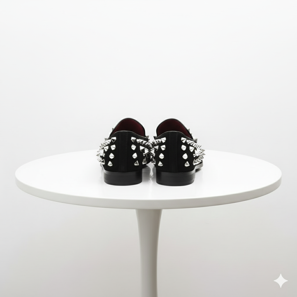 Black Studded Loafers with Silver Spikes