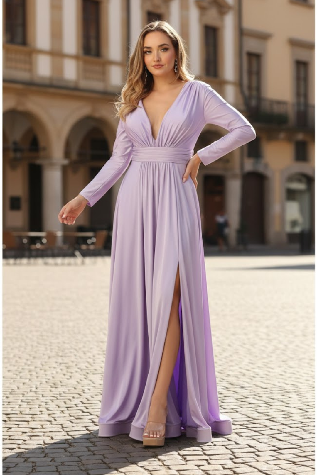 Long Sleeve Stretchy Formal Evening Gown