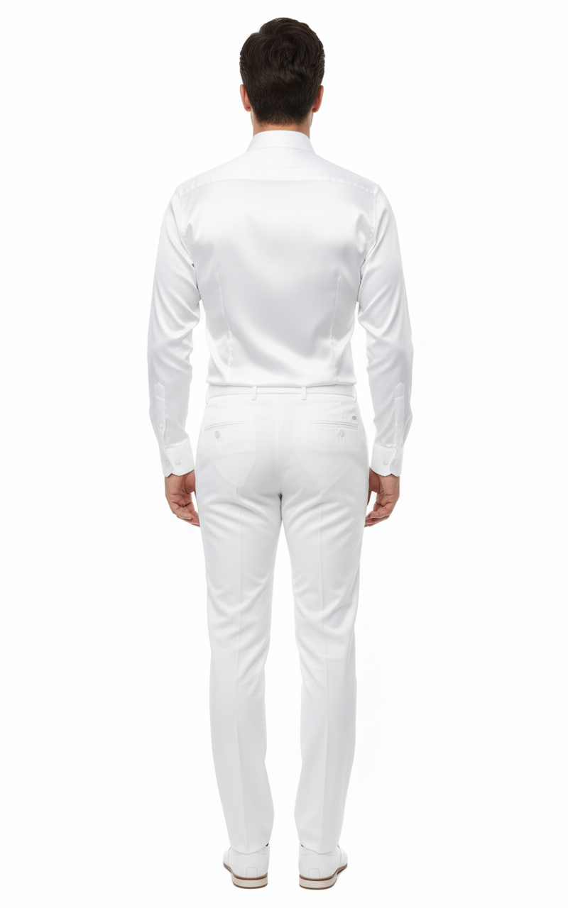 Men’s White Satin Long Sleeve Formal Shirt