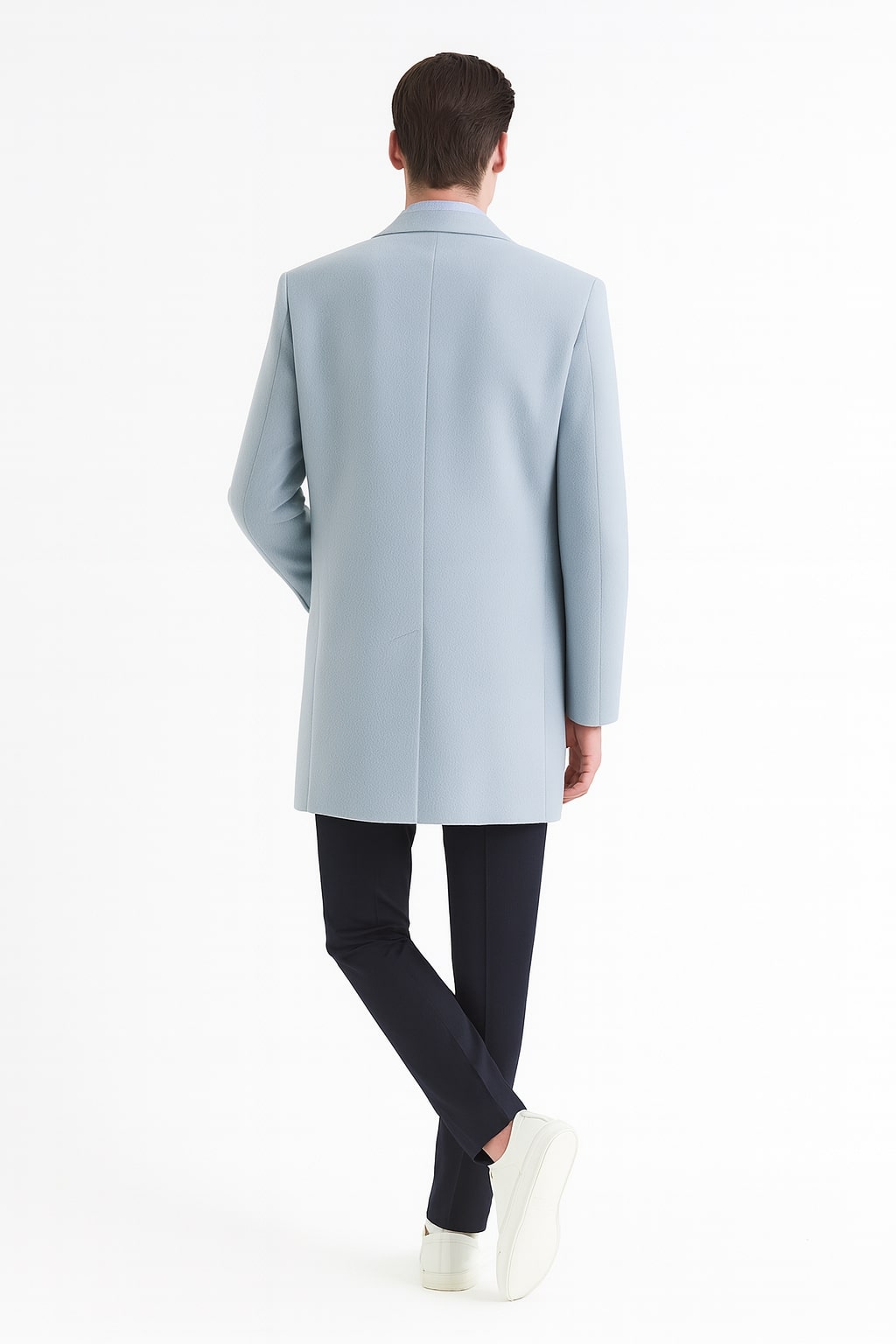 Light Blue Wool Overcoat for Men - Tailored & Modern