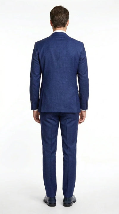 Vitali Menβs Navy Blue 3 Piece Suit with Light Blue Vest, Textured Formal Dress Suit for Weddings, Prom, Business Events, and Parties