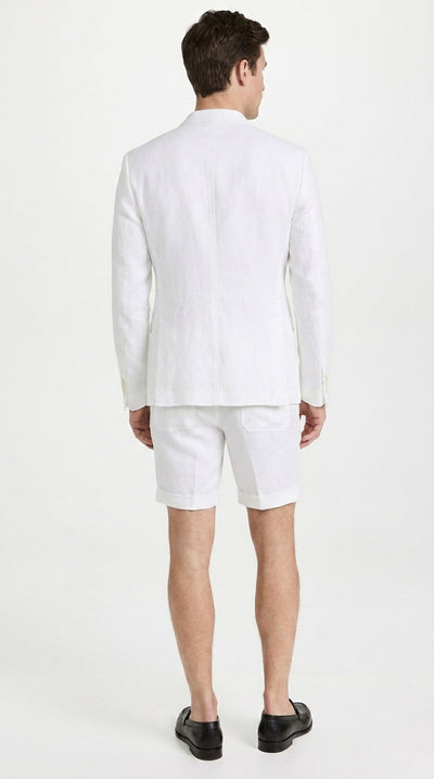 Menβs White Summer Suit with Shorts, 2 Piece Linen Style Wedding Beach Short Suit Set double breasted style
