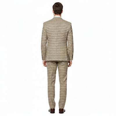 Men’s Beige and Navy Check 3-Piece Suit Set – Premium Tailored Fit Formal Wedding and Business Suit By Rossiman
