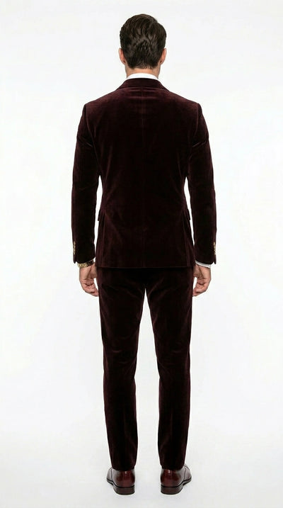 Menβs Dark Brown Velvet Blazer and Pants 2 Piece Suit, Double Breasted Formal Dinner Suit for Weddings, Prom