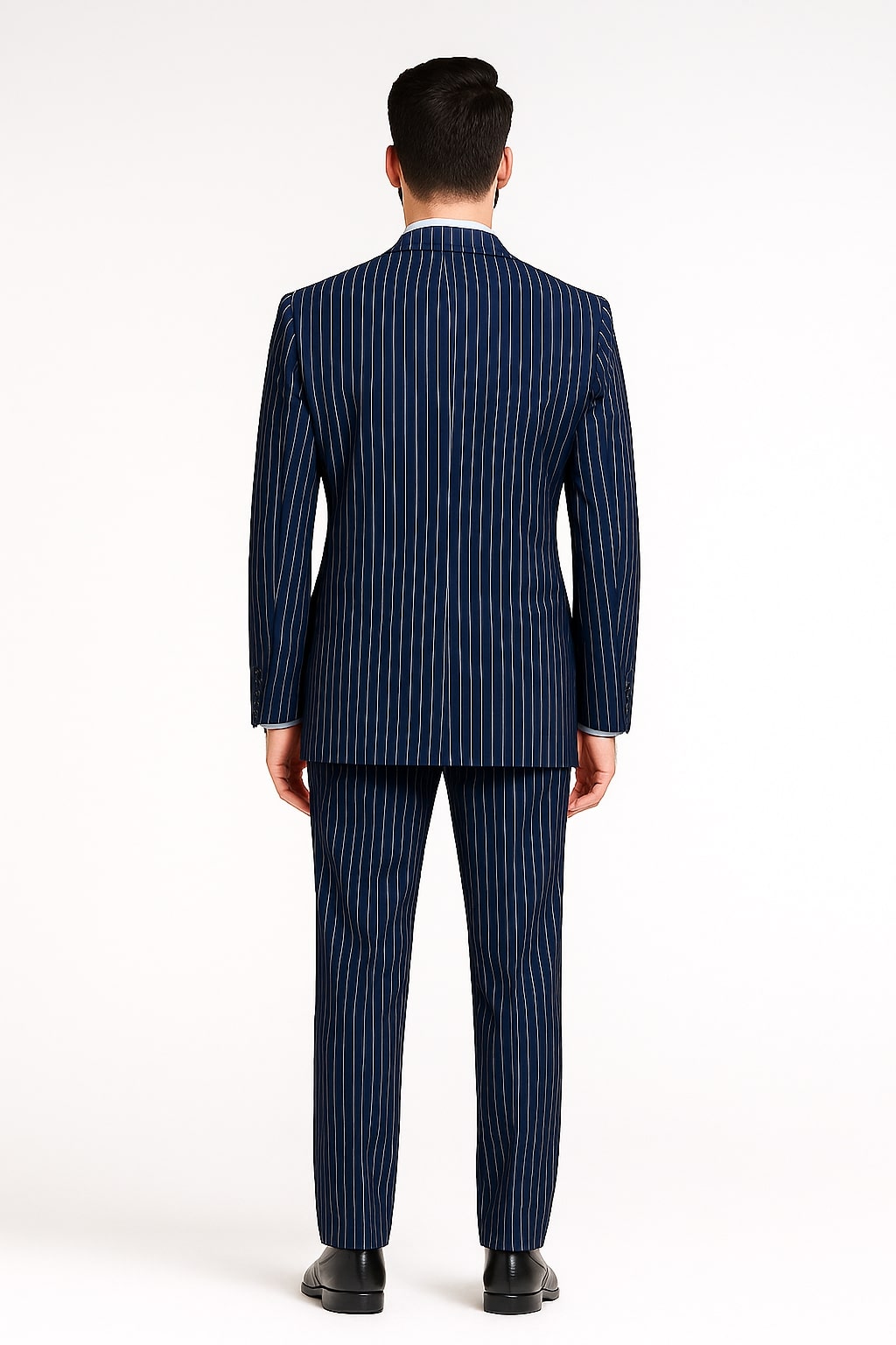 Mens Royal Blue Pinstripe Double-Breasted Suit – 6-Button Classic Vintage Gangster Style in Indigo Cobalt Blue Pinstripe Color